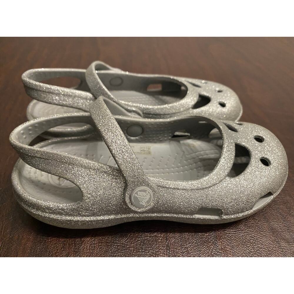 CROCS Kids Silver Glitter Mary Jane Clogs
